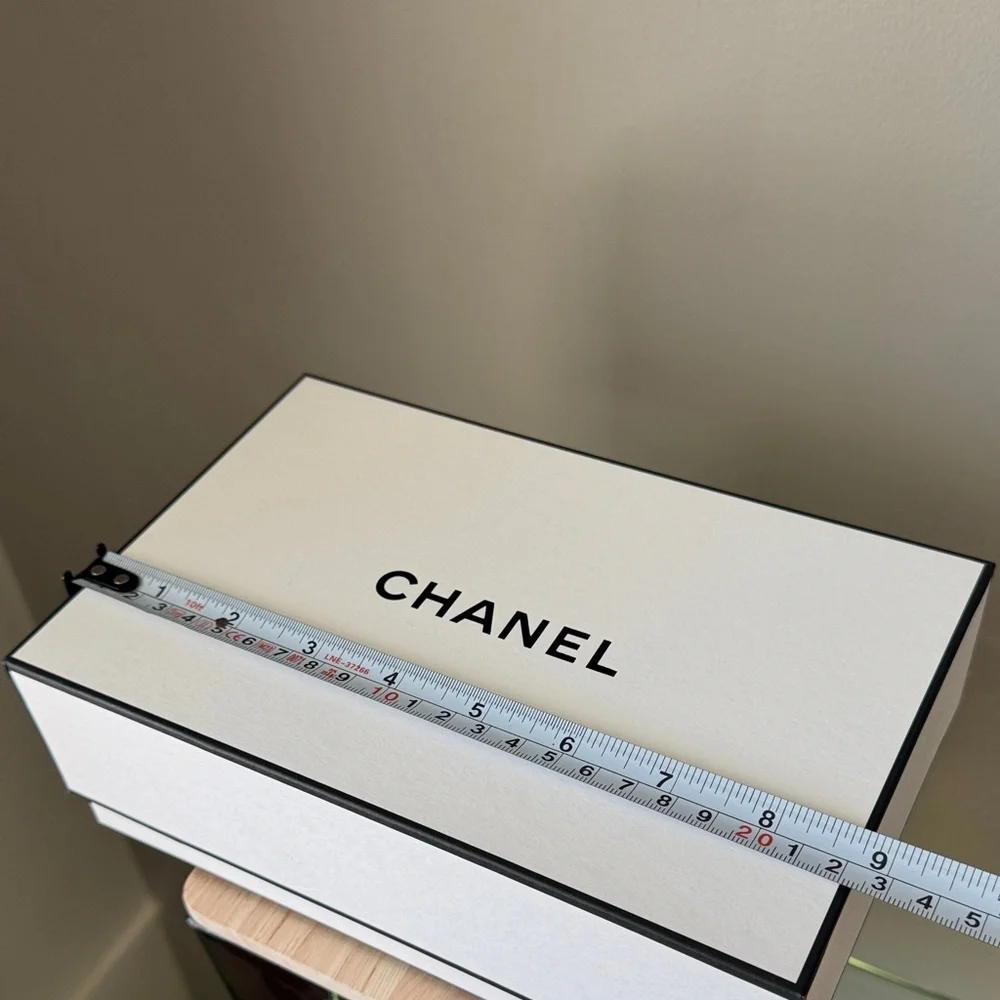 Authentic CHANEL White with Black Trim Logo Gift Box